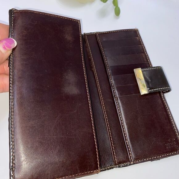 AUTHENTIC GUCCI GG Logo Canvas Leather Trim Long Clutch Wallet - Picture 8 of 10